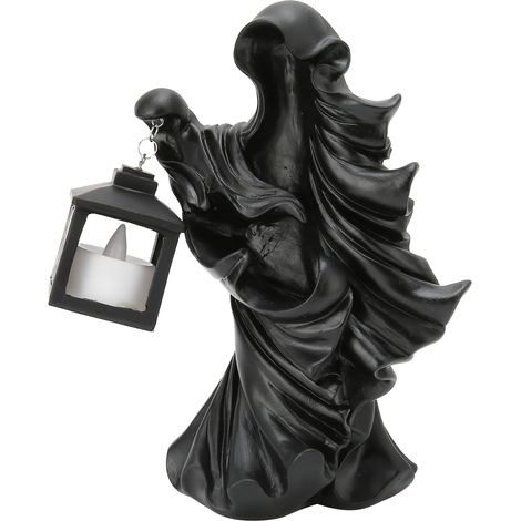 Lanterne décorative LED pour Halloween, sculpture de sorcière en résine, noire, pour jardin, terrasse et fêtes. (1/5)