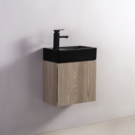 Meuble Lave main - Blanc et Chêne Gris - Scandinave - 45x24 cm -Studio