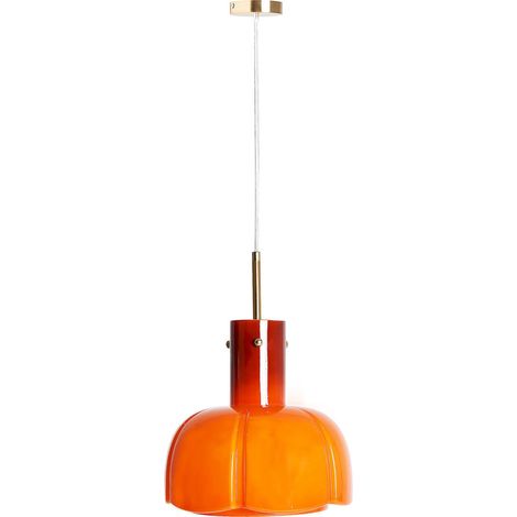 Suspension contemporaine en cristal orange et fer doré - Orange cristal et doré élégant (1/5)