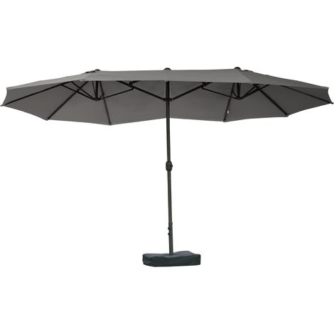Outsunny Ombrellone da giardino da esterno, doppio rettangolare, 4,6 x 2,7 x 2,4 m, con apertura chiusura a manovella, borse per pesi e base incluse, per balcone, piscina, grigio
