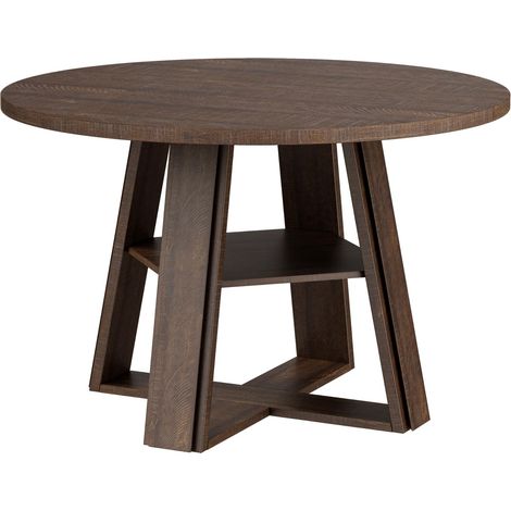 BALOVEBY - Table Ronde 110cm, 4-6 Pers. Pied Central Renforcé, Étagère Rangement, Table de Salon, Anti-Éclaboussures, Stable, Brun-rouge (1/5)