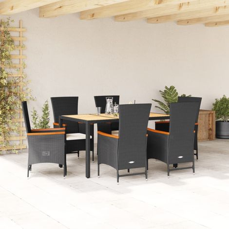 Salon de jardin 7 pièces avec coussins, résine tressée noire, table 150 x 90 cm, 77.7kg - PANGIVO (1/5)