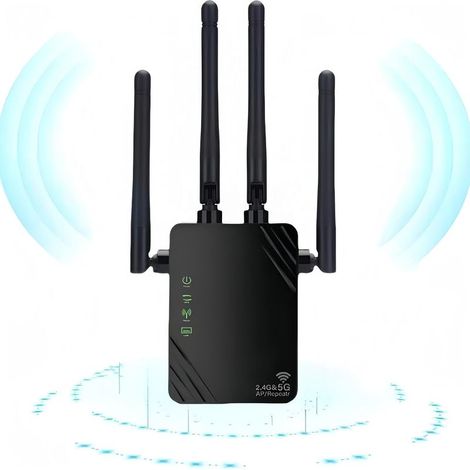 Online Store – Répéteur WiFi 1200mbps – Amplificateur bi-bande 5GHz/2.4GHz – 4 antennes externes – Couverture jusqu'à 100m² – Mode répéteur/routeur/AP (1/5)