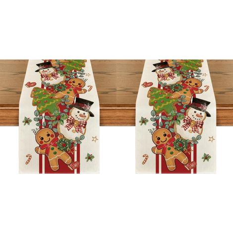 Camino de mesa con muñeco de nieve de jengibre, decoración para fiestas en casa, 33 x 183 cm, decoración de mesa de invierno (2 piezas) (1/4)