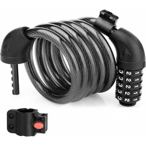 1 cadenas antivol pour vélo, câble en acier tressé 120 cm × 12 mm, code à 5 chiffres, sans clé, pour vélo scooter moto
