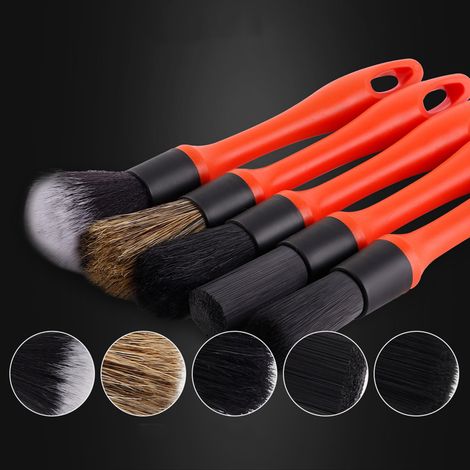 Set de 3 brosses de nettoyage auto avec manche ergonomique et têtes interchangeables pour l'intérieur de voiture (1/5)