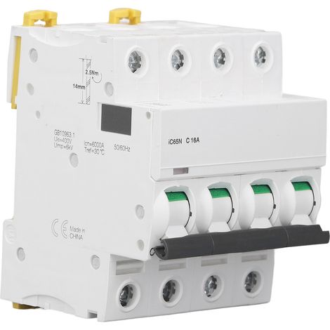 Leitungsschutzschalter 4P 16A C16, 400V Niederspannung, 6000A Abschaltvermögen, DIN-Schienenmontage, Werkstoff PA66, Schutzschaltung (1/5)