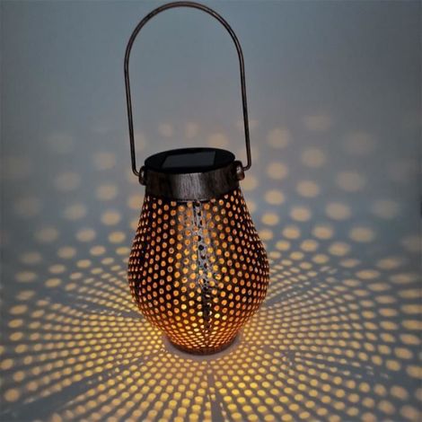1 Lanterne solaire, fer forgé, projecteur creux, LED blanc chaud, extérieur jardin cour balcon (1/3)