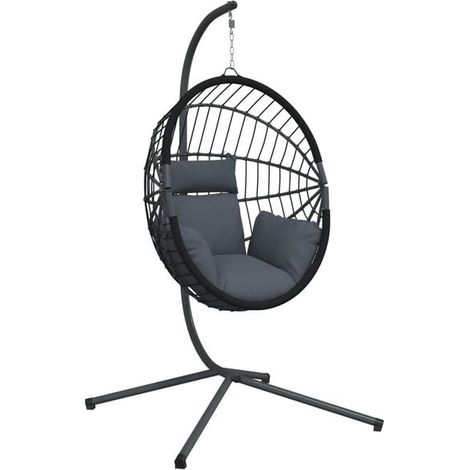 Fauteuil suspendu en forme d'œuf avec cadre couleur anthracite (1/5)