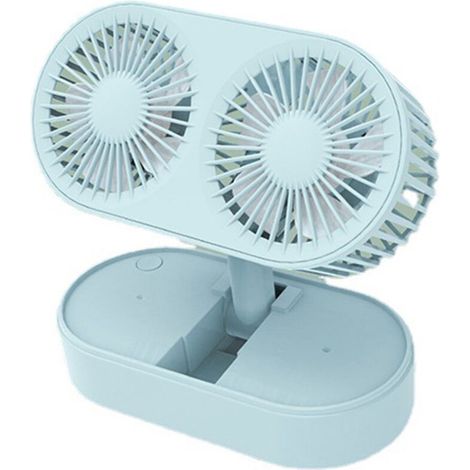 Ventilateur de Bureau Double Moteur USB Rechargeable - Mini Ventilateur Pliable 2 Têtes pour Étudiant et Bureau, Bleu (1/5)
