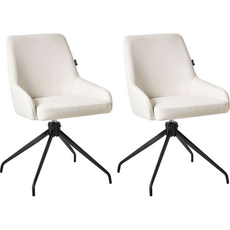 Lot de 2 Chaises de Salle à Manger en Tissu Pivotantes avec Accoudoirs Blanc Cassé Jenner (1/5)
