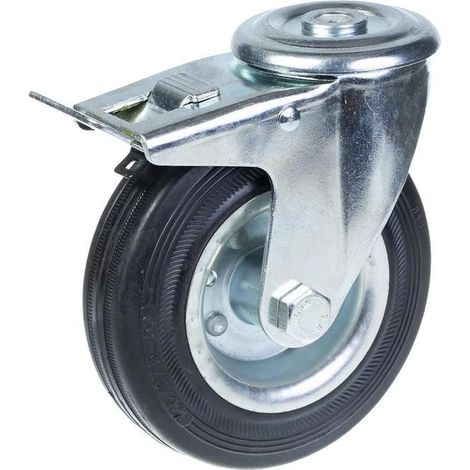 Drehrollpneus - PARNELLS - 125 mm - Tragfähigkeit 120 kg - Schwarzes Gummi - Fußbremse