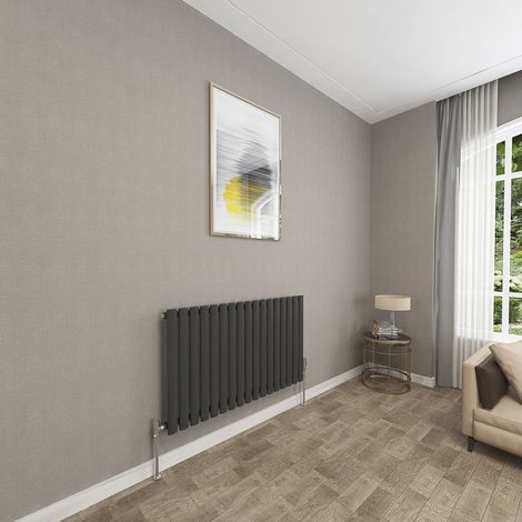 SKY Bathroom 600x1003mm Black Single Oval Column Radiator Horizontal Central Heating Rad (1/5)