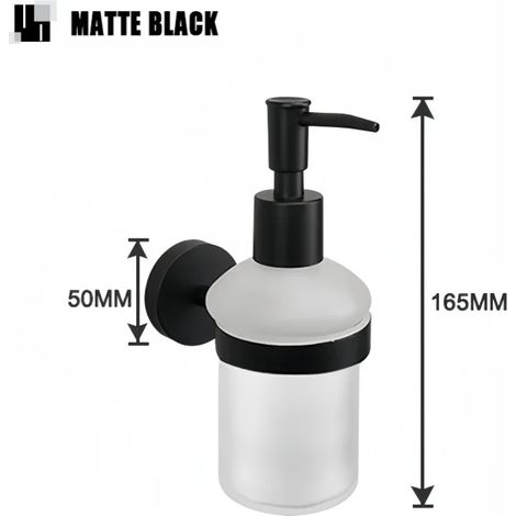 (Noir mat A) Distributeur mural de savon/gel hydroalcoolique en laiton nickelé brossé moleté, support pour flacon en verre, accessoires de salle de bain (1/5)