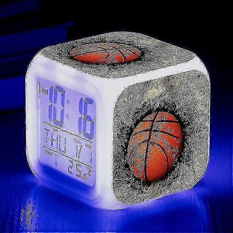 Réveil de basket-ball, montre électronique lumineuse multifonctionnelle à 7 couleurs changeantes, minuteur de réveil pour enfant, convient pour TW bleu. (1/5)