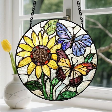 20cm Suspension en vitrail, attrape-soleil coloré unique minimaliste élégant, décoration fenêtre porte, cadeau Noël pour femme, homme, sœur (1/5)