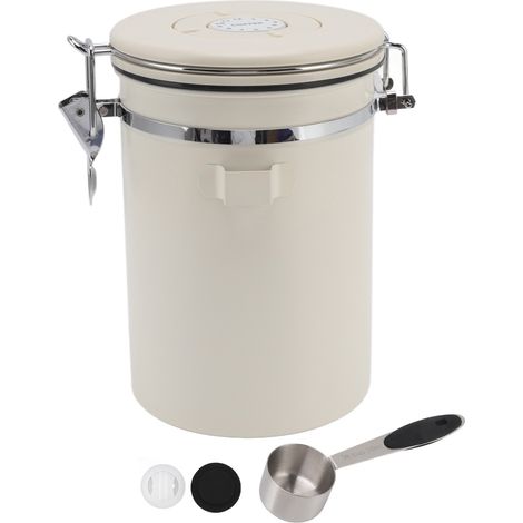 1,8-Liter-Aufbewahrungsbehälter aus Edelstahl 304 mit Ventil und Löffel – luftdicht – für gemahlenen Kaffee, Tee und Lebensmittel. (1/5)