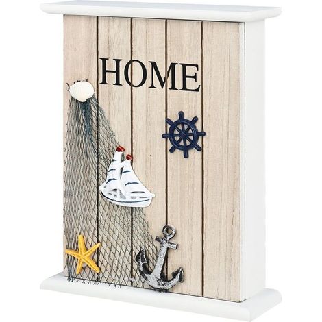 Boite a Clef Bois, Boite a Clefs Murale, Boite a Clef Decorative, Armoires à Clés Vintage, Petite Armoire à Clés Murale pour Entrée Chambre Couloir 6 Crochets -Blanc (1/5)