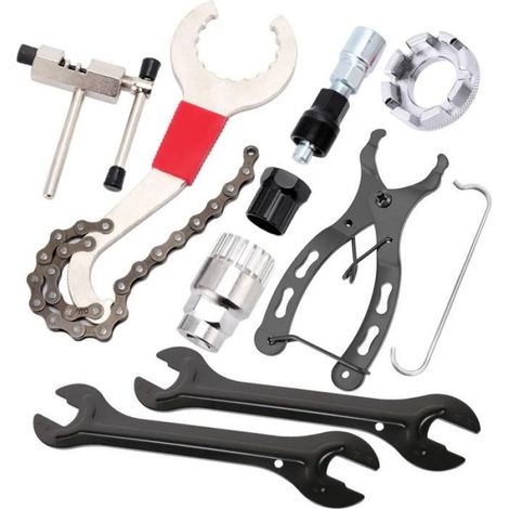 Coffret outils vélo 9pièces acier démonte-cassette brise-chaîne extracteur manivelle clé rayons pince maillons (1/5)