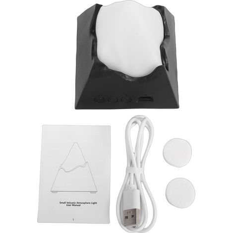 Lampe de nuit aromathérapie diffuseur d'huiles essentielles design volcan montagne lumière douce blanche et jaune noire compacte (1/5)