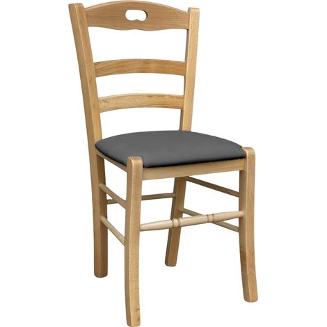 Sedia legno Loris naturale con seduta imbottita ecopelle antracite