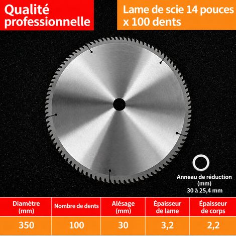 Lame Scie Circulaire Bois qualité standard 14 pouces 100 dents diamètre 350 mm 1 kg – Livraison gratuite