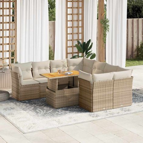 Salon de jardin 9 pièces en résine tressée beige avec coussins et table réglable, 85.71kg - PANGIVO (1/5)