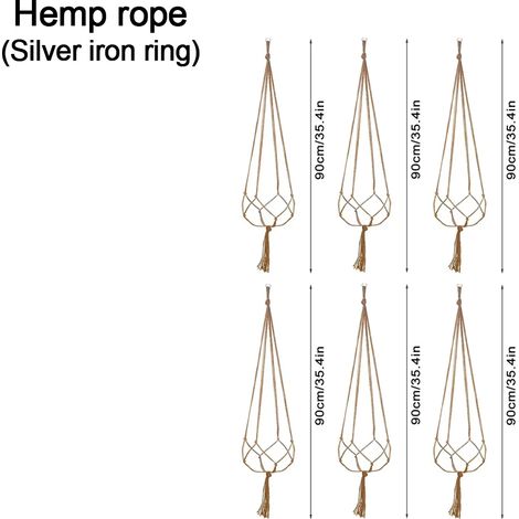 (6 cordes en chanvre) Pot de fleurs suspendu, panier suspendu, vase avec crochet, macramé créatif, filet pour suspension de pot de fleurs (1/4)