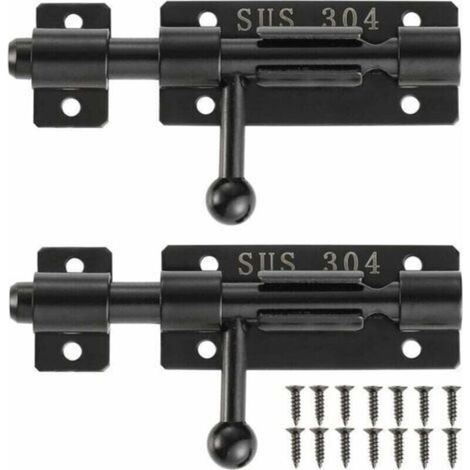 Bolt Door Latch with Lock Hole, 304 Stainless Steel Sliding Door Lock, 4 Inch, Black, 2 Pack, 204BB-BL-2 (1/4)