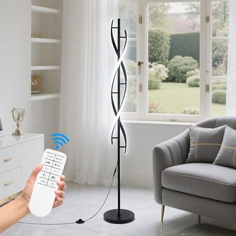 Dimmable Living Room Floor Lamp, Black Spiral Base Lamp with Remote Control, 30W LED Floor Lamps with Temperature Adjustment in 3 Colours, Modern Decorative Lighting, Height 153 cm (1/5)
