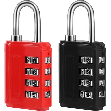 CSPARKV 2 Pack 4 Digit Combination Lock, Small Metal College Code Lock for Luggage Locker Gym (Red, Black) (1/4)