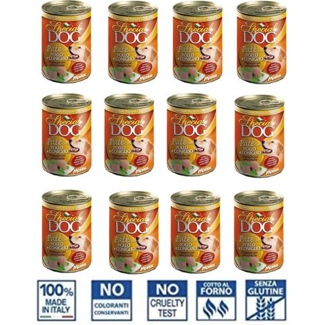MONGE SPECIAL DOG PATE' 12 PEZZI DA 400 GR CARNE POLLO / CONIGLIO CANI ADULTI (1/2)