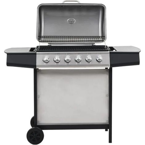 Barbecue à gaz avec 6 zones de cuisson, en acier inoxydable argenté. (1/5)