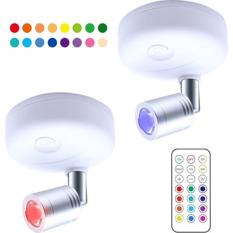 Projecteur LED sans fil à piles avec télécommande, éclairage de jeu de fléchettes Lampe d'accent pour éclairage de photos rotatives pour escalier de cuisine de peinture miroir,2 pièces,