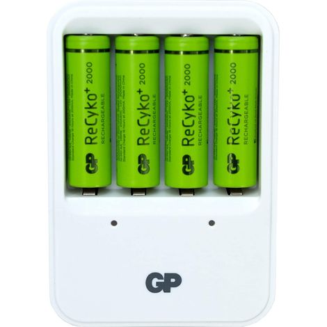 Chargeur Mural Piles Rechargeables et 4 Piles AA NiMH - GP RECYKO (1/5)