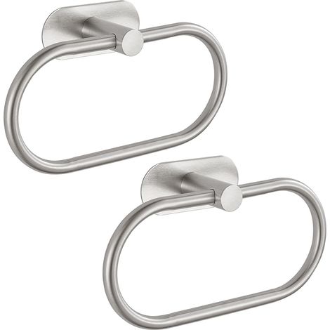 Handtuchring Badezimmer, Selbstklebender Handtuchhalter Wandmontage, Badetuchhalter Edelstahl, Hardware Zubehör ohne Bohren, Moderne Runde Handtuchhalterung, Nickel gebürstet 2er Set (1/5)