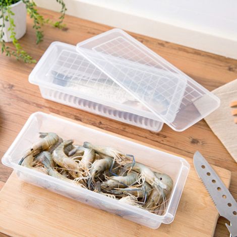 Küchen-Kühl-/Gefrierkombination, transparente rechteckige Aufbewahrungsbox, luftdichter Kunststoff-Lebensmittelbehälter mit Deckel und Abtropfschale, große Größe. (1/5)