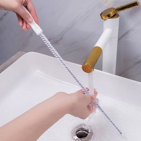 Brosse De Debouchage - Acier Inoxydable Et Nylon - Pour Canalisations Salle De Bain Cuisine Lavabo Baignoire - 45 Cm - Lot De 2 (1/5)
