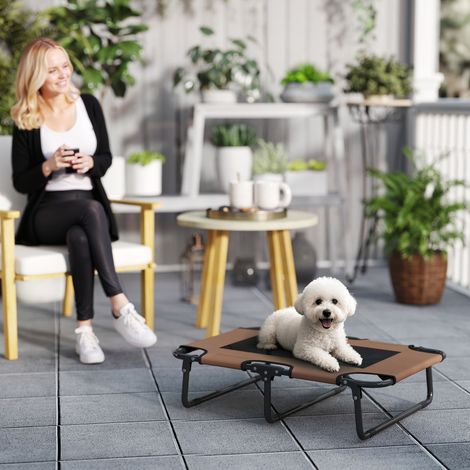 Lit pour chien surélevé convertible Lit pour animal de compagnie, Lit pour chien extérieur avec design filet Café Oxford 75 x 51 x 18 cm (1/5)