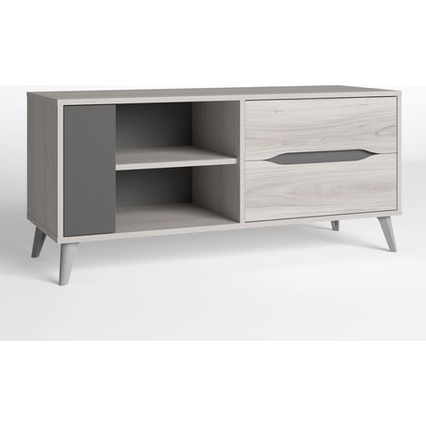 Mueble Tv NAYLA Color Roble Claro Y Gris. 1 Puerta 2 Cajones
