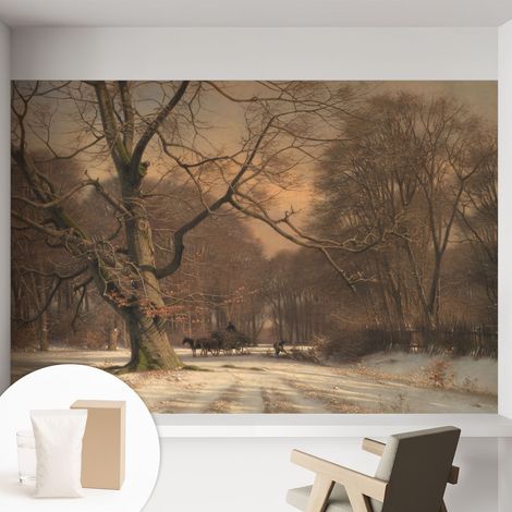 Papier peint intissé avec imprimé pour intérieur moderne application facile a motif - Colle incluse gratuite Paysage hivernal 152x104 cm (1/5)