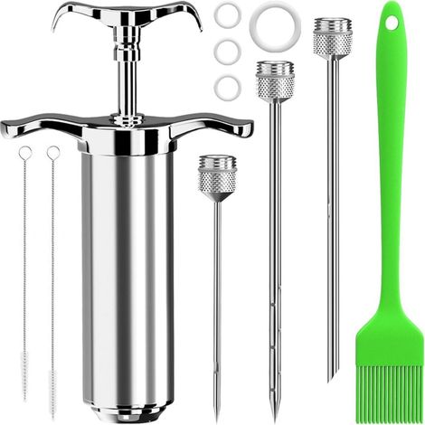 Injecteur De Marinade - Acier Inoxydable 304 - Capacité 60 Ml - 3 Aiguilles - Pour Viande Bœuf Poulet Et Pâtisserie - Argent (1/5)