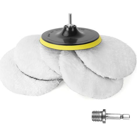 8PCS Tampon Polissage en Laine, 150mm Disque de Polissage avec M14 et Tige Hexagonale Adaptateur Foret, Kit Polissage Voiture pour Ponçage Polissage (1/5)
