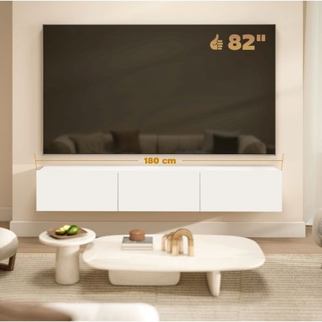 Mueble TV mural 180 cm con 3 abatibles, gran almacenaje, blanco DESVIAE (1/5)
