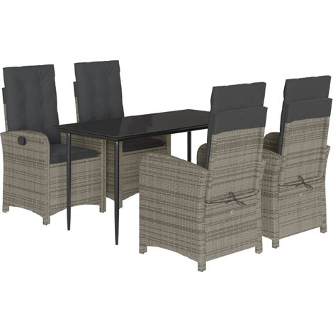 Maison Exclusive - 5-tlg. Garten-Essgruppe mit Kissen Grau Poly R