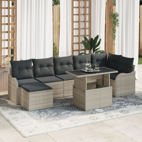 Garden Sofa Set 8 pcs Light grey Poly rattan vidaXL (1/5)
