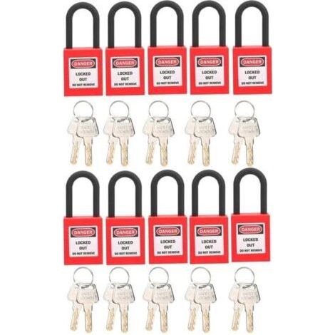 10 Sets 38mm Lockout Lock Dustproof Nylon Industrial Engineering Insulation Safety Tool for Factories Red (1/5)