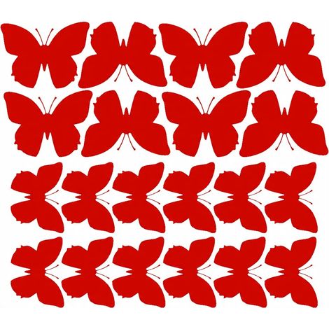 Grands autocollants muraux papillons, 20 pièces, rouge brillant