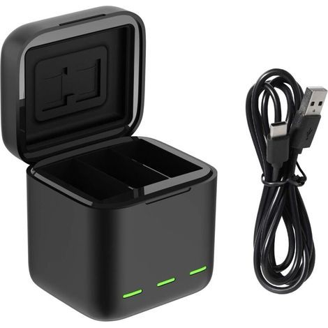 Chargeur de batterie pour GoPro Hero 13 Black, étui de chargement USB à triple fente avec cordon Type-C, étui de transport de batteries entièrement compatible avec les accessoires d'origine Go Pro 13 (1/5)