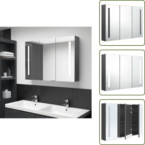 LED-Spiegelschrank fürs Bad 89x14x62 cm Grau - LED-Spiegelschrank - Badezimmermöbel - Kosmetikspiegel - Spiegelschrank Grau - Aufbewahrungsschrank